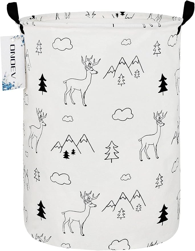 Round Fabric Storage Bin,Decorative Basket,Organizer Basket with Handles,for Clothes Storage,books and sundries(Forest deer), 19.7inch(H) x 15.7inch(D)