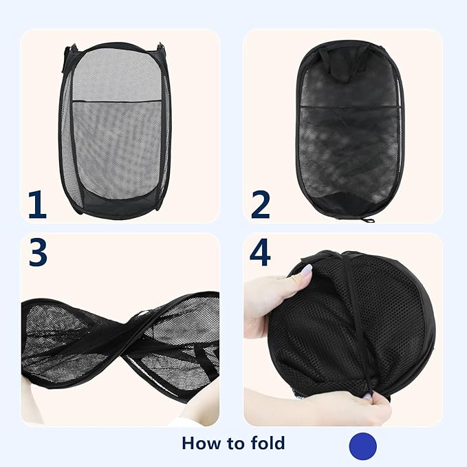 Pop Up Laundry Hamper, Mesh Laundry Basket Collapsible, Foldable Hamper for Travel and Storage, 3 Pack (Black+Pink+Blue)