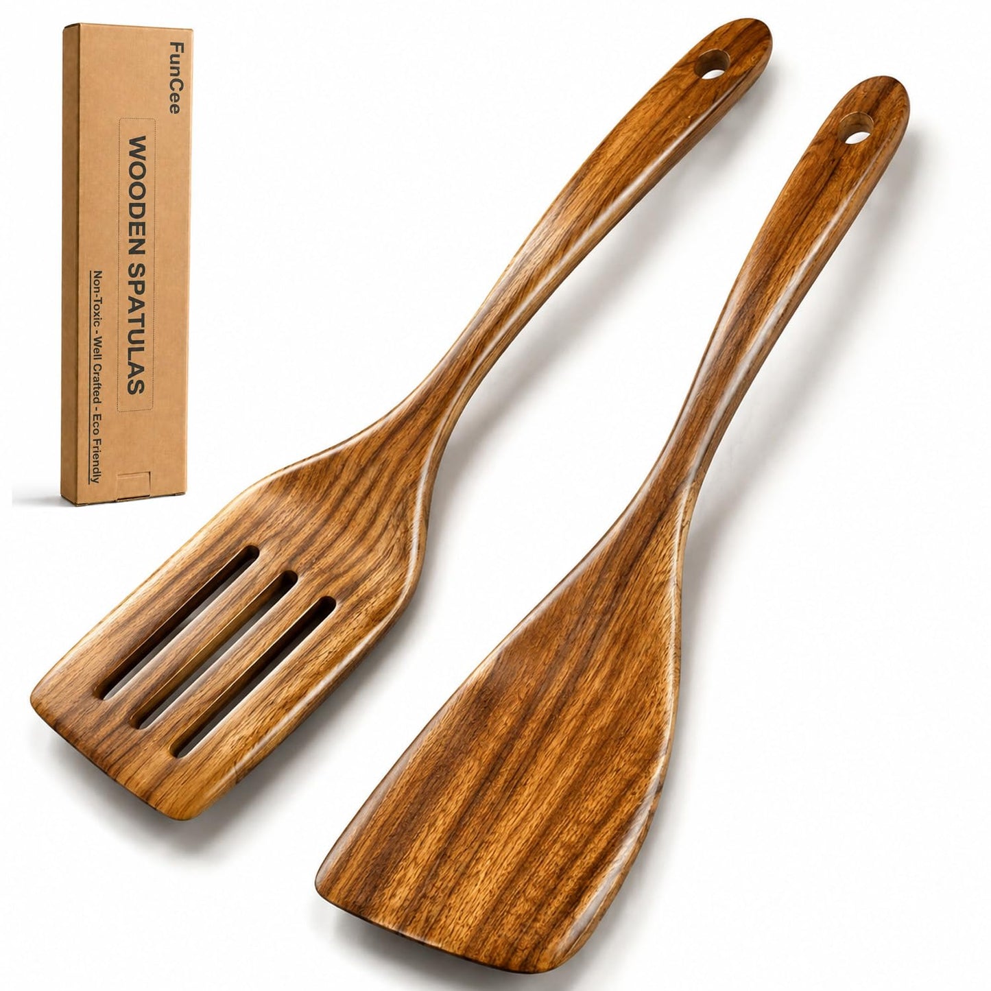 6 Pack Wooden Spoons For cooking – Heat-Resistant Wood Spatula with Comfort Grip, Lightweight Kitchen Cooking Utensils set, wood Spoon utensil Set Perfect for Non-Stick Cookware