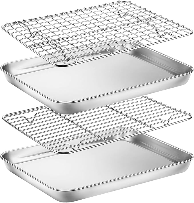 Baking Sheet with Cooling Rack Set of 4, Stainless Steel Cookie Sheet Pan