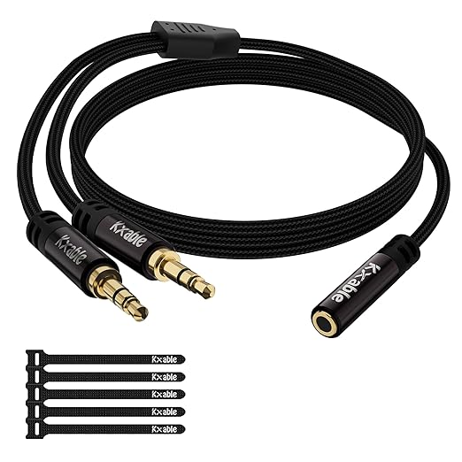1/8 Inch TRS Stereo Y Splitter Cable 3FT, 3.5mm Female to 2-Male Y-Splitter