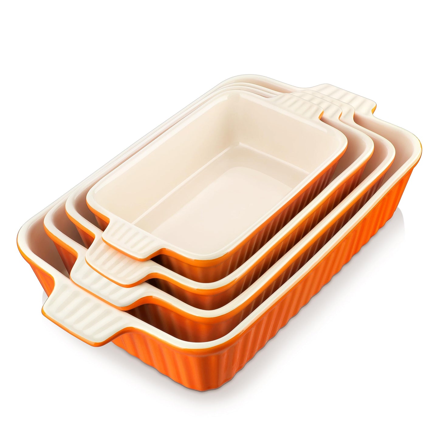 MALACASA Ceramic Casserole Baking Dishes Set of 4, Red with Handles