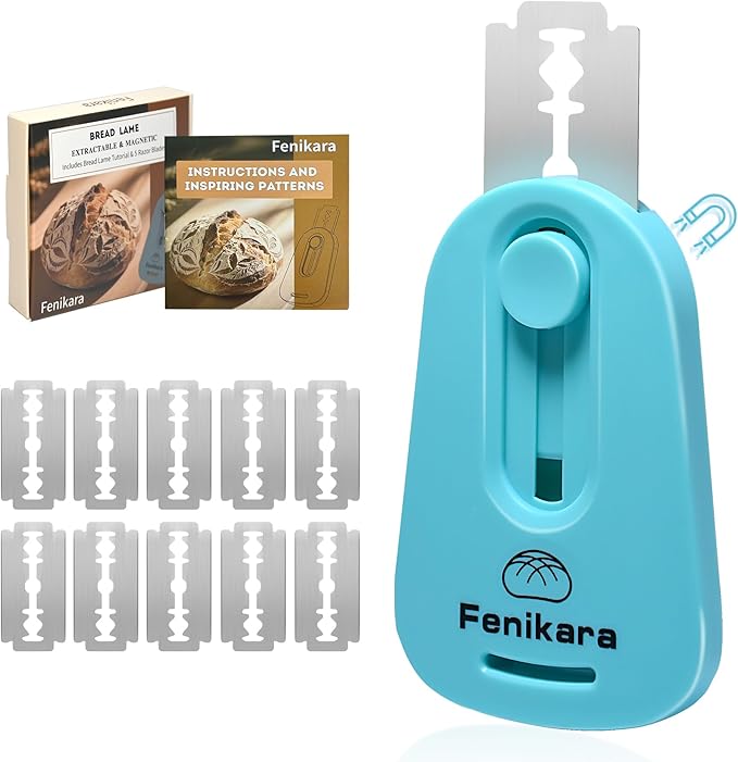 Fenikara Premium Magnetic Bread Lame & Versatile Bread Scoring Tool - Professional Sourdough Scoring Tool and Lame Bread Tool with 10 Razor Blades & Scoring Patterns Booklet (light gray)
