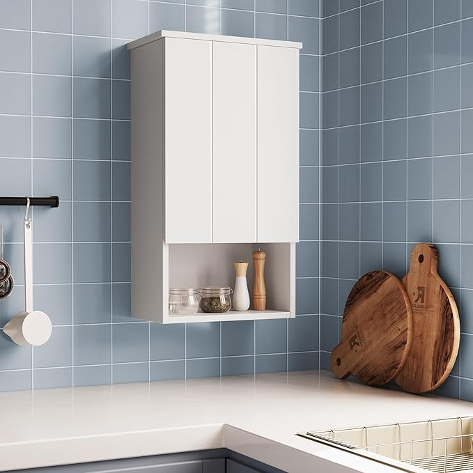Bathroom Wall Cabinet with Single Door, Soft-Close Hinges, 15x27 inch Wooden Medicine Cabinet for Small Kitchen, Laundry, Entryway, Durable MDF Construction