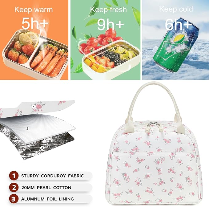 Bluboon Lunch Box for Women Cute Lunch Bag Reusable Insulated Lunch Bags Large Capacity Lunchbox Cooler for Work Picnic or Travel