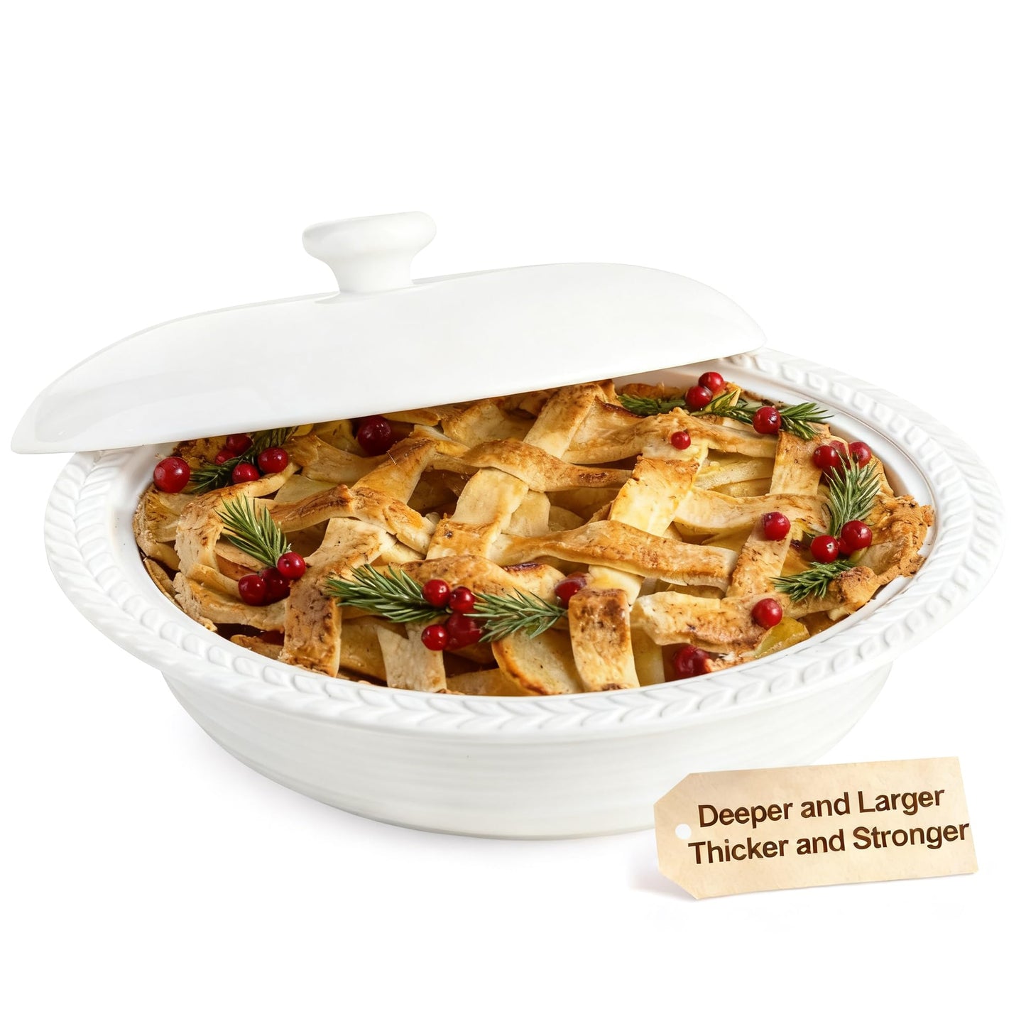 Cormomu Deep Dish Pie Pan with Lid for Baking, 11 inch Pie Dish with Cover
