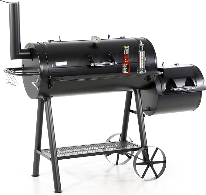 Captiva Designs Charcoal Grill with Offset Smoker for Outdoor Barbecue