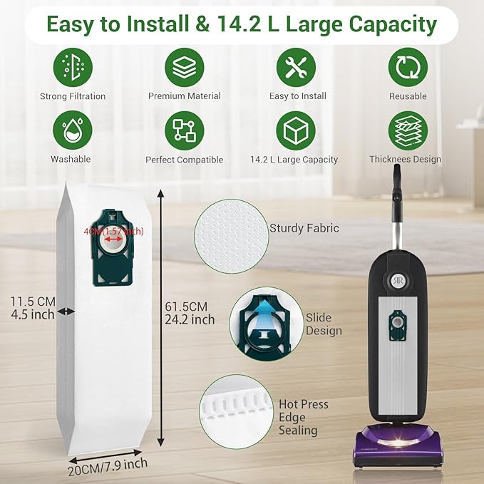 10 Pack SLH-6 HEPA Vacuum Bags for Riccar Supralite R10, R10P, R10S, R10CV, R17, RLH-6, RLHC-6 Vacuum Bag for Simplicity Freedom Upright Vacuum Cleaner SLH-6, S10S, S10D, S10CV, S10P, S10, S10SAND