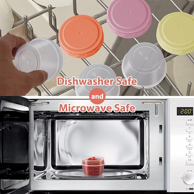 Salad Dressing Container to Go with lids,Dishwasher and Microwave Safe Tiny Condiment Containers with Graduated Lines, Reusable and Leakproof Small Sauce Containers for Lunch Box 6 Pcs 2.7 OZ Mixed 2