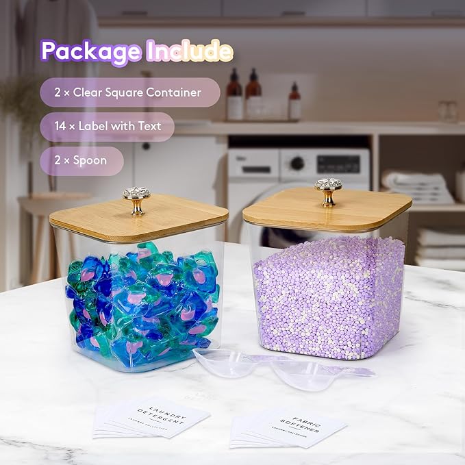 2 Pack Laundry Room Organization Storage Containers 2 Half Gallon Laundry Pod Containers Laundry Detergent Dispenser with Lids and Labels for Laundry Room Organizing