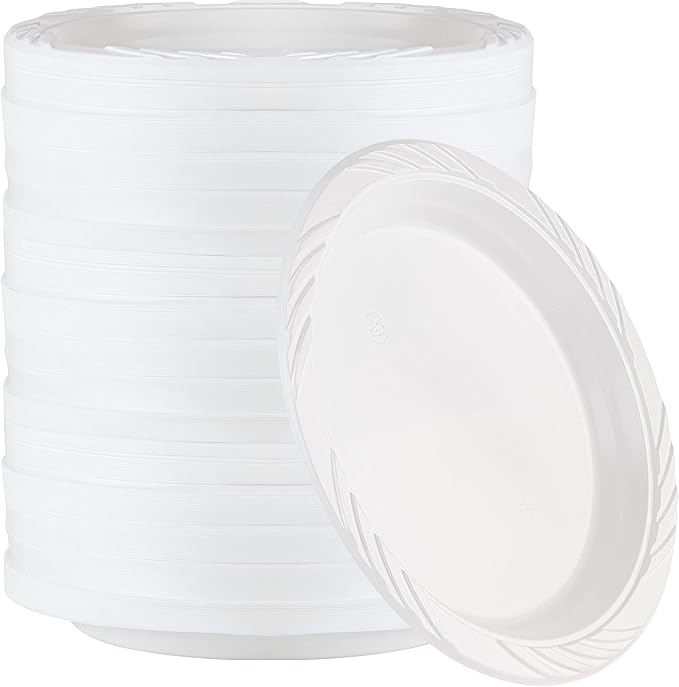 100 Count Disposable 6 Inch White Plastic Dessert Plates