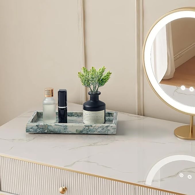 Natural Small Marble Vanity Tray, Luxury Stone Organizer for Bathroom & Kitchen | Holds Soap Dispenser, Jewelry, Perfume | Non-Resin, Non-Ceramic Décor