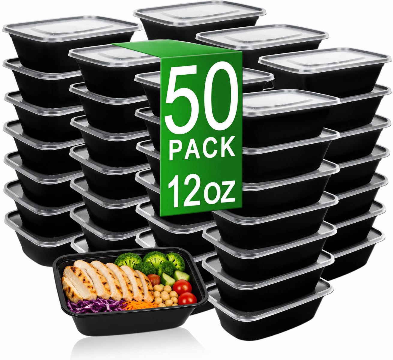 12 oz Small Meal Prep Containers with Lids, 50 Pack Food Storage Containers