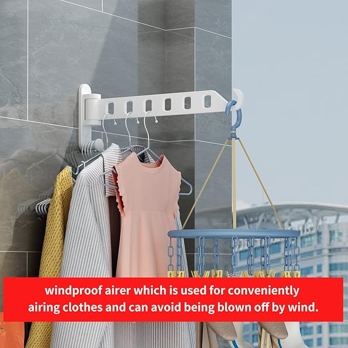 JOOM Laundry Drying Rack Wall Mounted Clothes Drying Rack Clothes Hanger -Coat Hanger Holder White