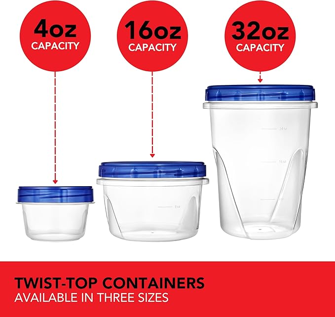 Stock Your Home 4oz Plastic Containers with Twist Top Lids (6 Pack), 1/2 Cup Small Freezer Containers for Leftover Food, Airtight Reusable Soup Containers with Lids, Microwave and Dishwasher Safe