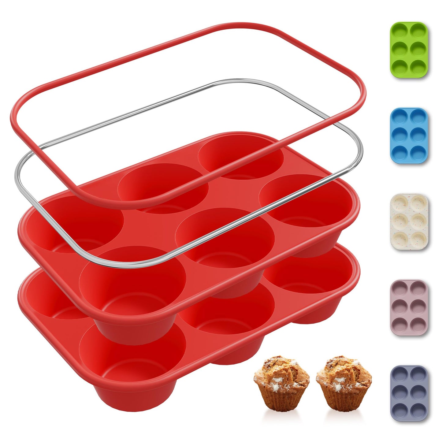 2 Pack 12 Cups Silicone Muffin Pan with Metal Reinforced Frame Regular Size Silicone Molds Cupcake Cake Baking Pans Cookie Baking Chocoflan Cupcake Mold Kitchen Baking Mold Tools for Cooking
