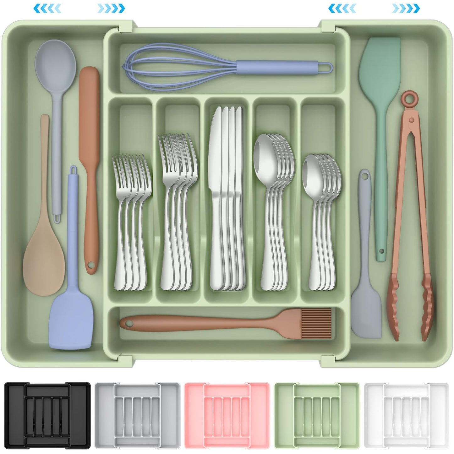 ukeetap Extra Large Expandable Silverware Organizer, Flatware Tray, Pink