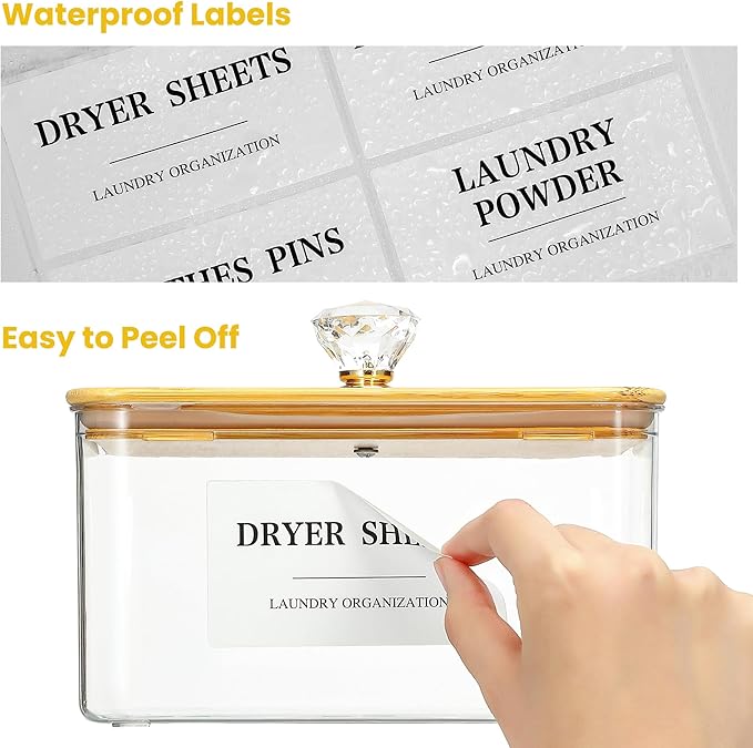 Dryer Sheet Holder with Lid, Clear Dryer Sheet Container, Dryer Sheet Dispenser with 4 Labels, Laundry Sheet Holder for Laundry Room and Organization