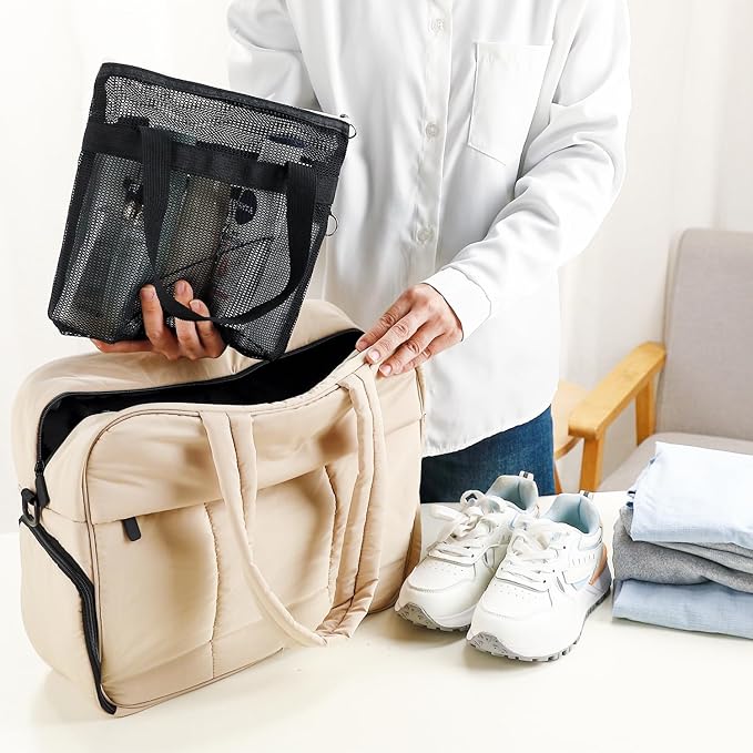 Mesh Shower Caddy Portable with Zipper & 2 Pockets - Quick Dry Shower Bag Toiletry Tote Hanging for Travel Gym Camp Beach - Organizer Bag Bathroom Essentials for College Dorm