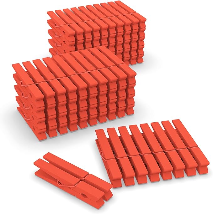 100 Pack Colored Clothespins Wooden 2.9 Inch, Orange Clothes Pins Wood, Clothing Pins Clips for Craft Pictures Classroom