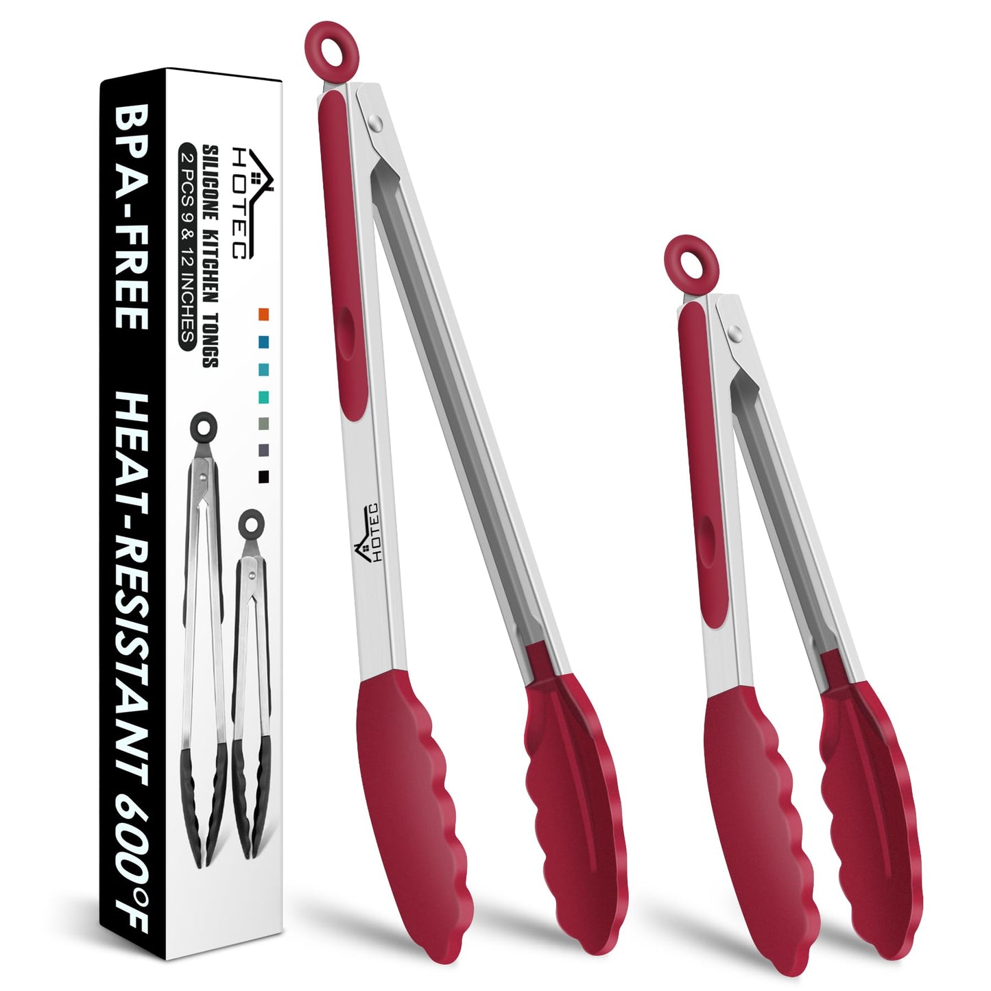 HOTEC Premium Stainless Steel Locking Kitchen Tongs with Silicon Tips, Set of 3-7", 9" and 12" (Purple)