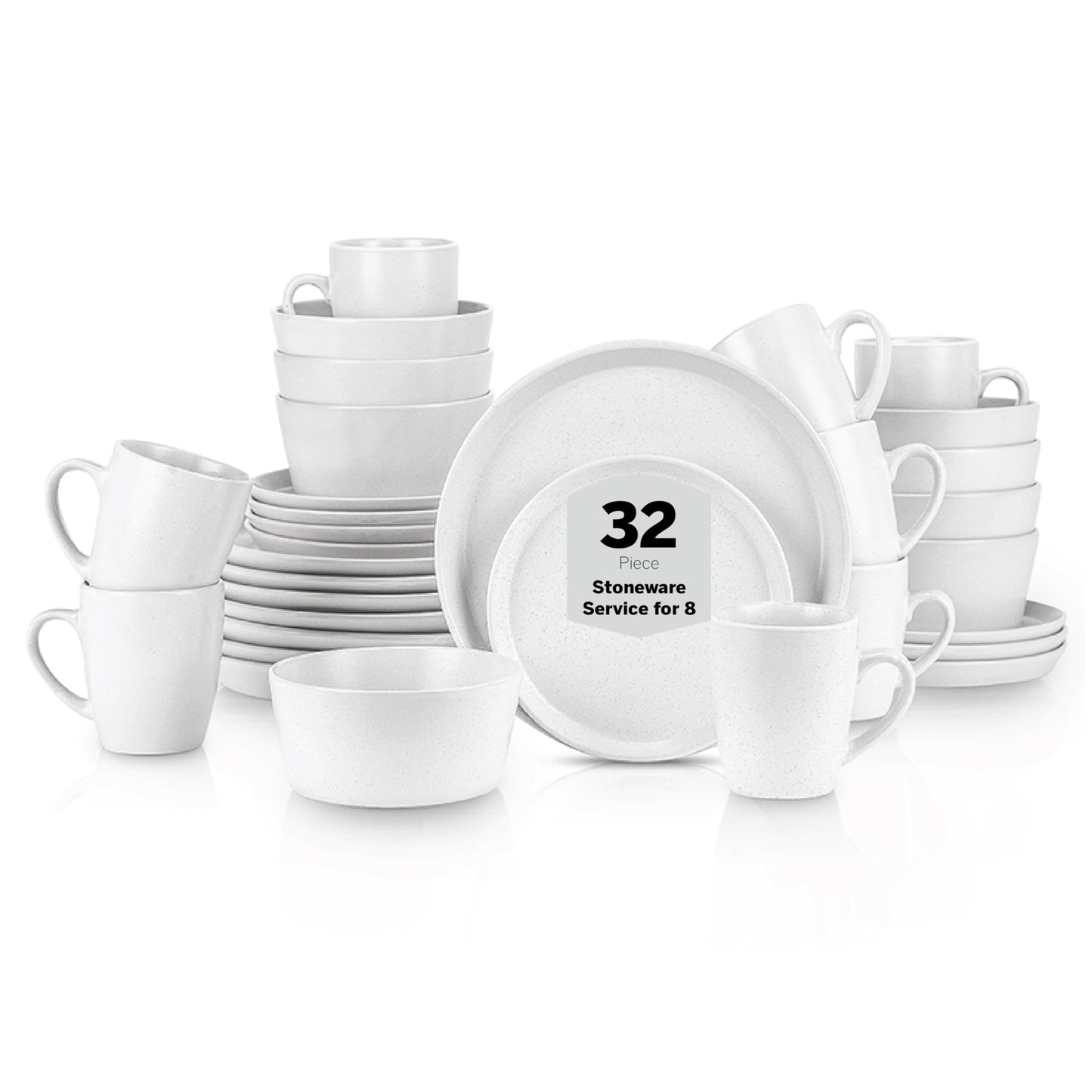 Stone Lain Albie Stoneware 32-Piece Modern Dinnerware Set, Kitchen Plates and Bowls Sets, Service for 8, Blue and Black, Microwave & Dishwasher Safe