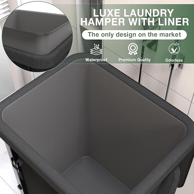 40 Gal(150L) High Grade Large Laundry Basket with Wheels, Rolling Laundry Hamper, Laundry Cart with Metal Frame and Removable Bag Design, Suitable for Laundry Room (Black, 150L)