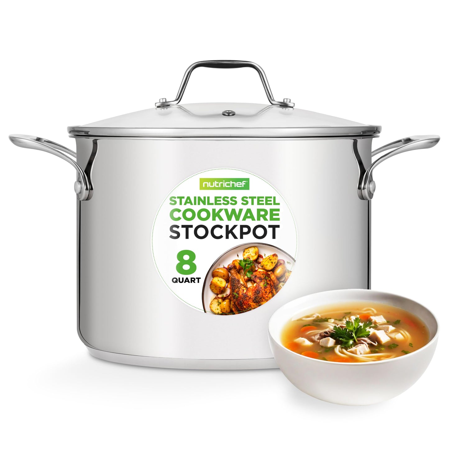 NutriChef 15-Quart Stainless Steel Stock Pot with Tempered Glass Lid - Induction Compatible Large Stockpot, Ideal for Stews & Soups, Dishwasher Safe - NCSP16
