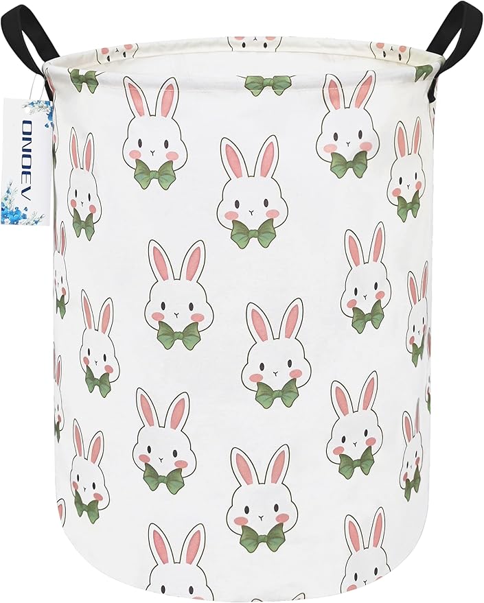 Round waterproof laundry basket,foldable storage basket,laundry Hampers with handle,gift basket,suitable for children's room and toy storage (Rabbit)
