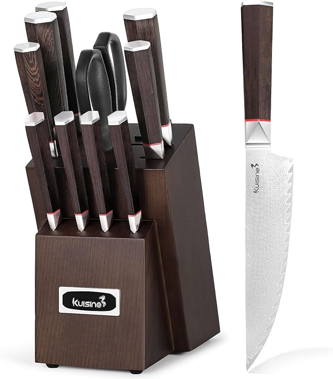 KUISINE 15-Piece Knife Set with Block, Custom High Carbon Stainless Steel