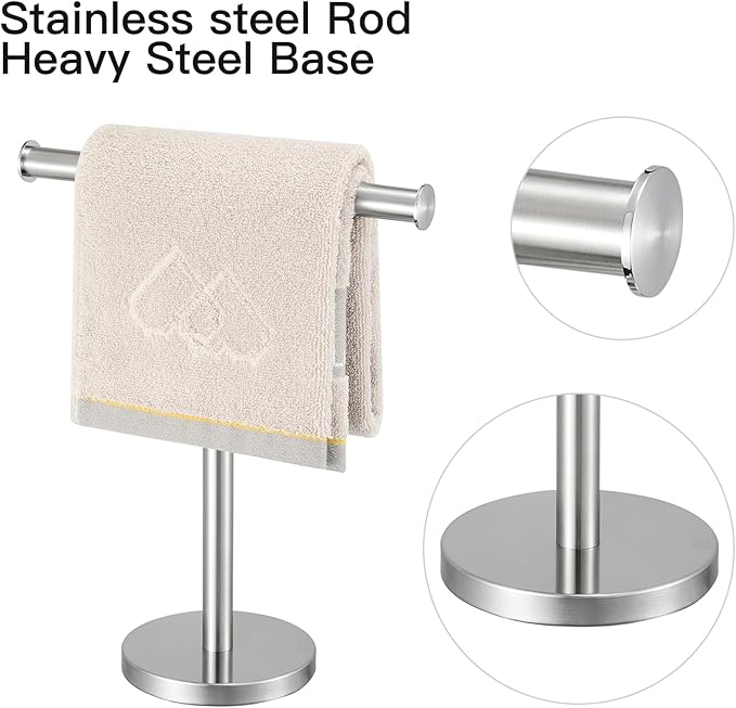 T-Shape Bath Hand Towel Holder Standing, SUS304 Stainless Steel Brushed Nickel T-Shape Towel Bar Rack Stand with Heavy Base, Tower Bar for Bathroom Kitchen & Countertop, 2 Pack