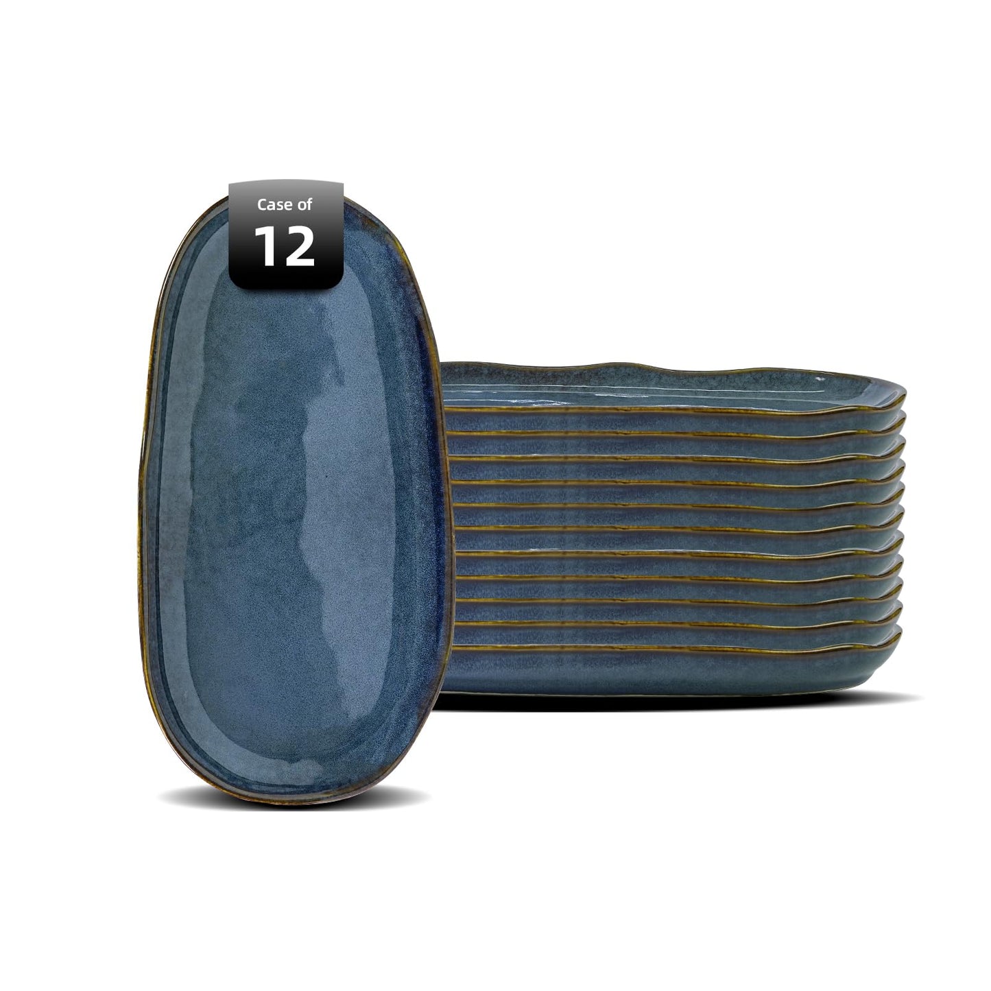 Organic Shape Highland Ceramic Mug, 24pcs 12oz Handmade Reactive Glaze Stoneware Coffee Mug with Wavy Edge, for Kitchen, Microwave & Dishwasher Safe, Scratch Resistant-Blue