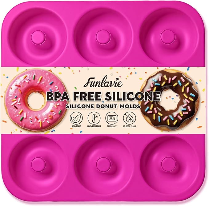 FUNLAVIE Large Silicone Donut Pan for Baking,9 Cavity Non-Stick Food Molds