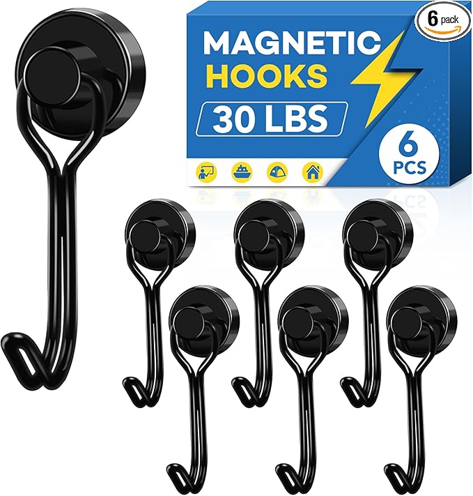 LOVIMAG Hooks, 30lbs+ Magnetic Magnet Hook 2026 Cruise Cabin Ship Essentials Heavy Duty Strong Refrigerator Fridge Hanging for Classroom Beach Vacation Kitchen Grills Home Mug Hanger (6 Pack)