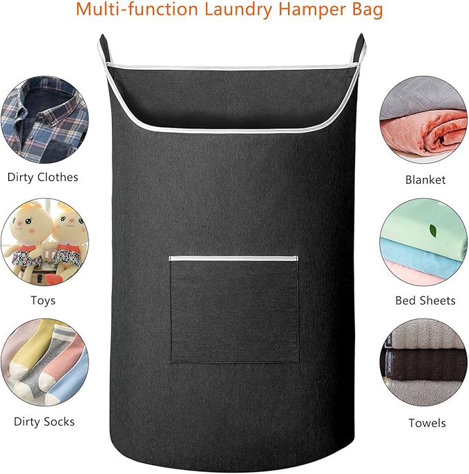 Black Hanging Laundry Hamper Bag, XL Door Hanging Hamper with Large Openging Laundry Hamper Storage Bag Large Size 36X22 Inch (Black)