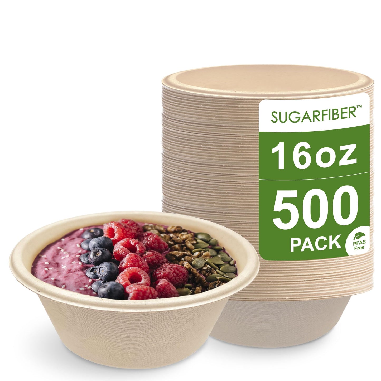 24oz Compostable Paper Bowls Disposable Round Natural Soup Bowls, 500 Count