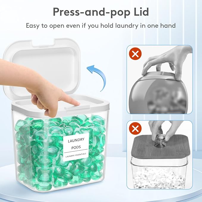 Lifewit 4 Pcs Laundry Pods Container with Pop-up Lid, Dryer Sheet Holder, Laundry Room Organization Storage Jars for Washing Powder, Soap, Scent Booster Beads, 2700 +4500ml/0.72+1.2gal