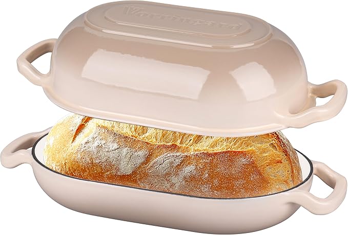 VORRINGARD Enameled Cast Iron Sourdough Bread Oven, Dutch Oven, Loaf Cast Iron Bread Pan for Homemade Bread Baking, Meatloaf Pan with Lid, 7QT, Pink