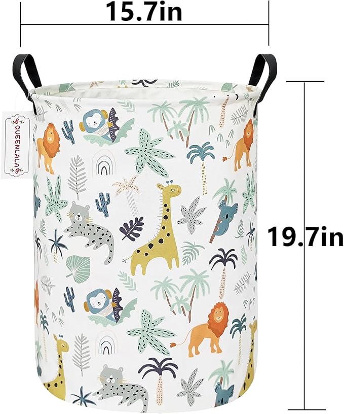 QUEENLALA Large Storage Basket,Laundry Hamper/Bathroom/Home Decor/Collapsible Round Storage Bin,Boys and Girls Hamper/Boxes/Clothing(Round-Animal)