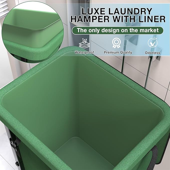 40 Gal(150L) High Grade Large Laundry Basket with Wheels, Rolling Laundry Hamper, Laundry Cart with Metal Frame and Removable Bag Design, Suitable for Laundry Room, Bedroom (XYL-Green-150L, 150L)