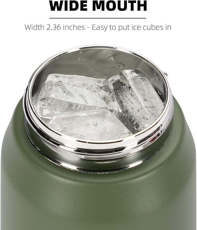 Fanhaw 24 oz Insulated Stainless Steel Water Bottle with Anti-Dust Chug Lid, Leakproof Vacuum Metal Bottle for Kids, Women & Men (Olive Green)