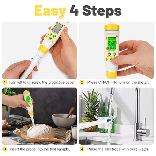 ORAPXI Digital pH Meter for Food Fermentation and Canning, Smart Food pH Tester with High Accuracy Spear Probe for Sourdough, Salsa and Hot Sauces, pH Test Pen with ATC for Solid and Liquid