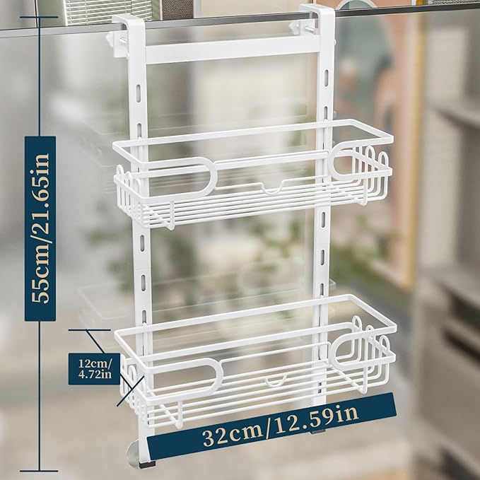 Consumest Over The Door Shower Caddy - 2 Tier Adjustable Hanging Shower Organizer Shelf with 12 Hooks, Rustproof Easy Installation Hanging Storage Rack for Bathroom, White