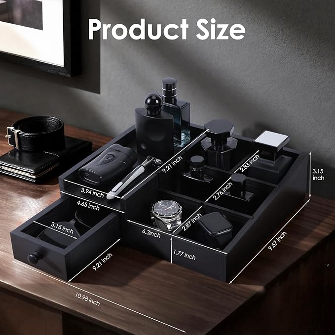 Organizer for Men,Bathroom Countertop Organizers,Perfume Organizer,Cologne Organizers,Bathroom Storage,Perfume Stand,Dresser Organizer,Gifts for Men,Dad Gifts,Adjustable Partition(Black)