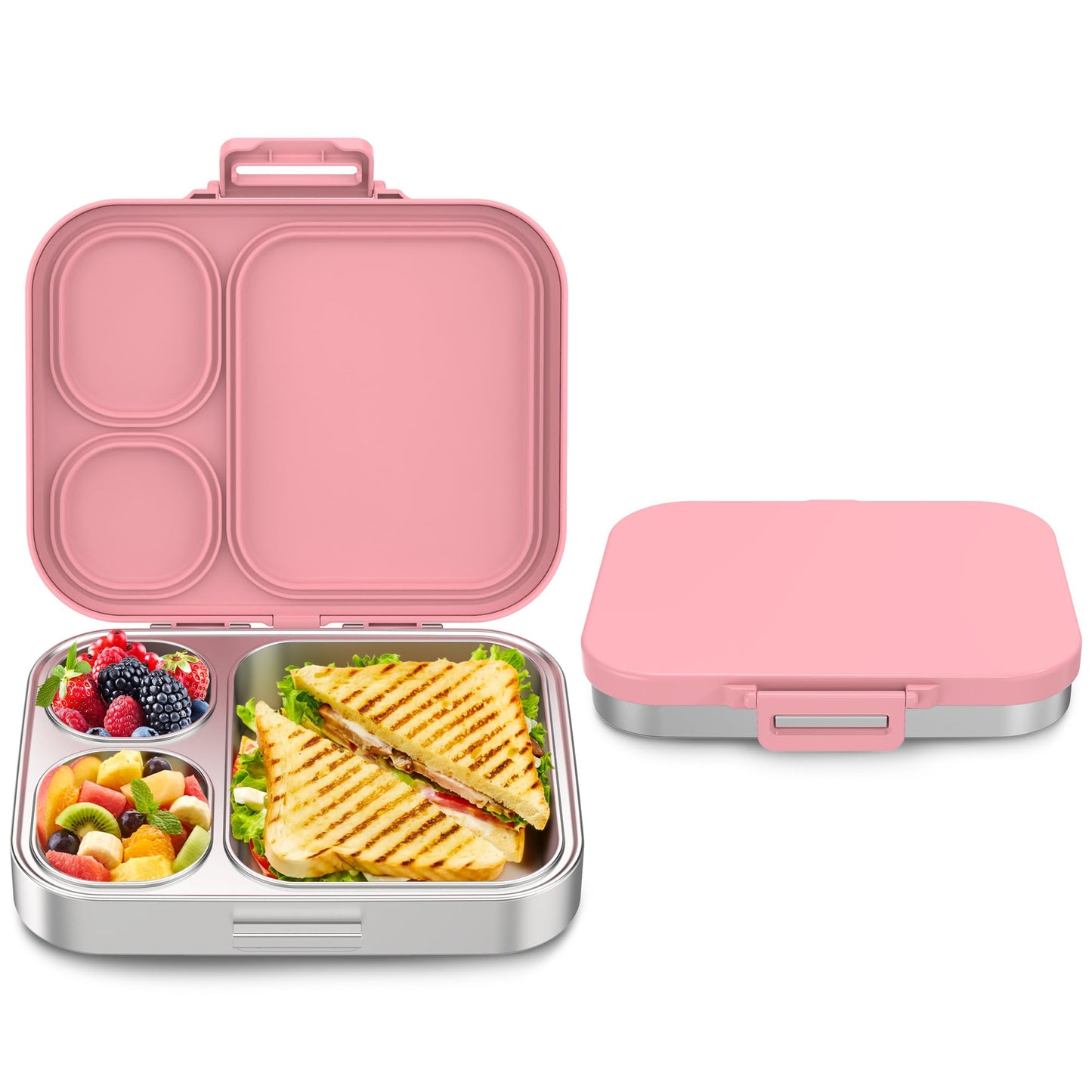 Howeemo Stainless Steel Bento Box Kids, Leak Proof Metal Bento Lunch Box,3 Compartments 304 Stainless Steel Bento Lunch Containers for School and Office, BPA-Free(Blue)