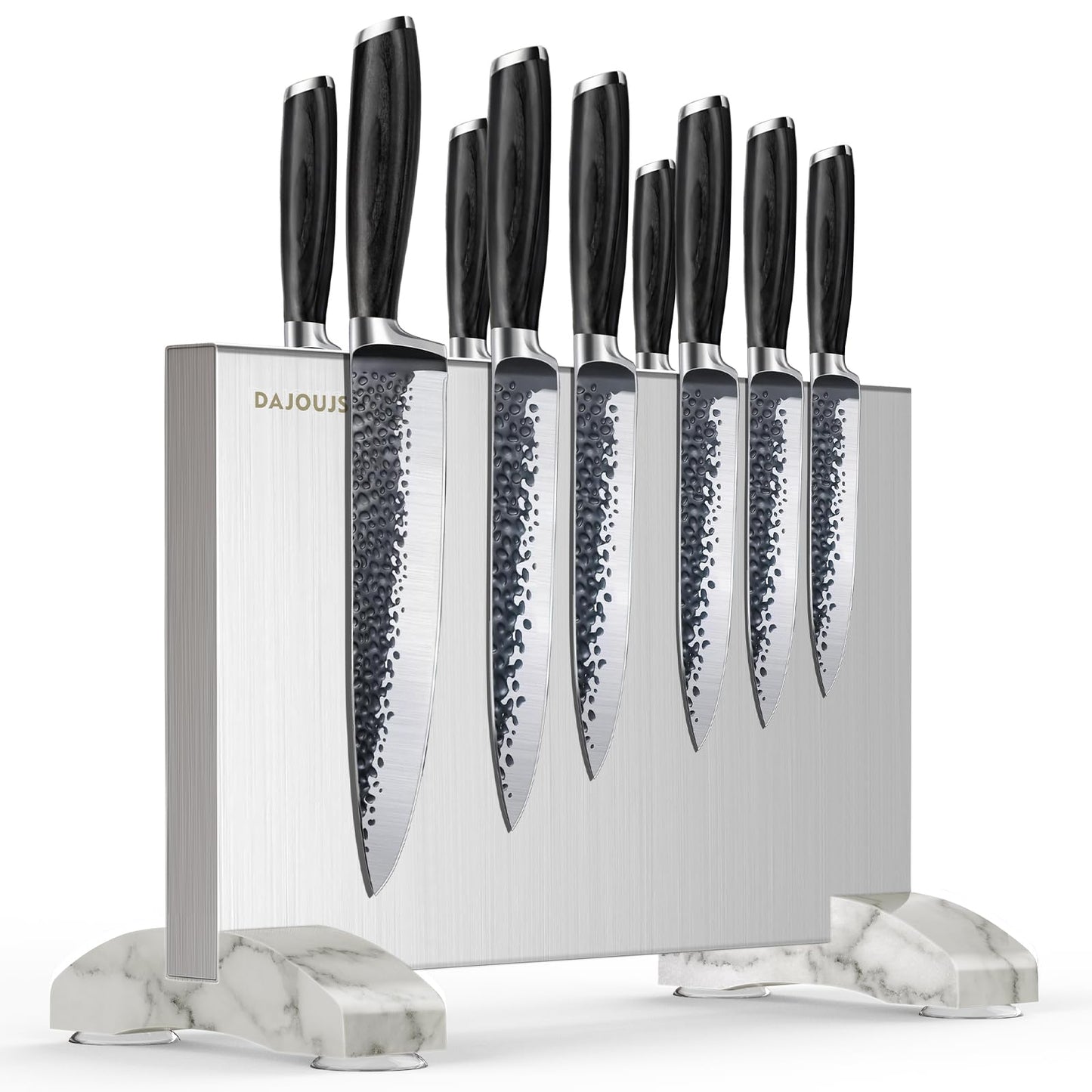 Large Magnetic Knife Holder16.15 x 11 Inches, Double Sided Magnetic Knife Block Without Knives, Stainless Steel Knife Storage Rack for Kitchen Counter With Strong Magnet Stand & Wood Base