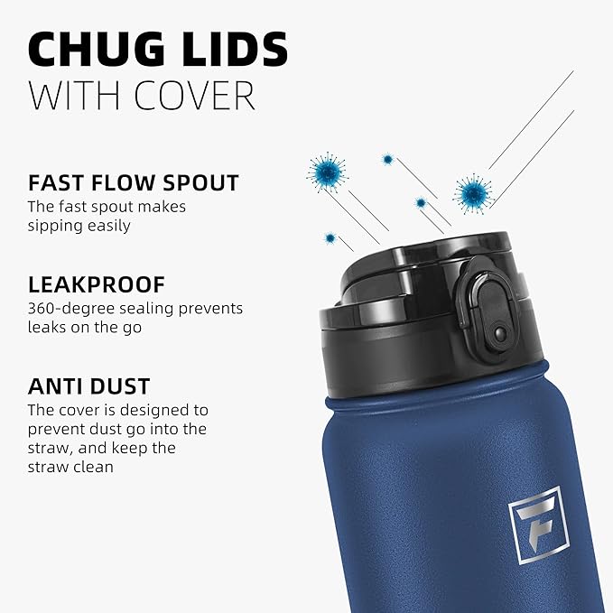 Fanhaw 32 oz Insulated Stainless Steel Water Bottle with Anti-Dust Chug Lid, Leakproof Vacuum Sports Bottle for Men & Women (Navy Blue)
