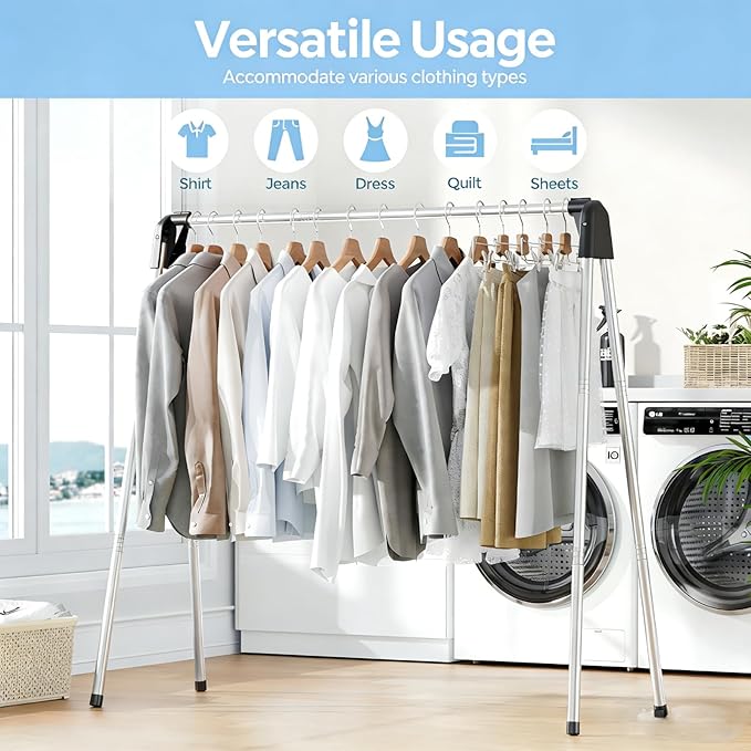 APEXCHASER 55 Inch Clothes Drying Rack Foldable, Stainless Steel Laundry Drying Rack Collapsible, Clothes Hanger for Sweater Baby Clothes Towel for Indoor & Outdoor, Portable Clothes Airer for Travel