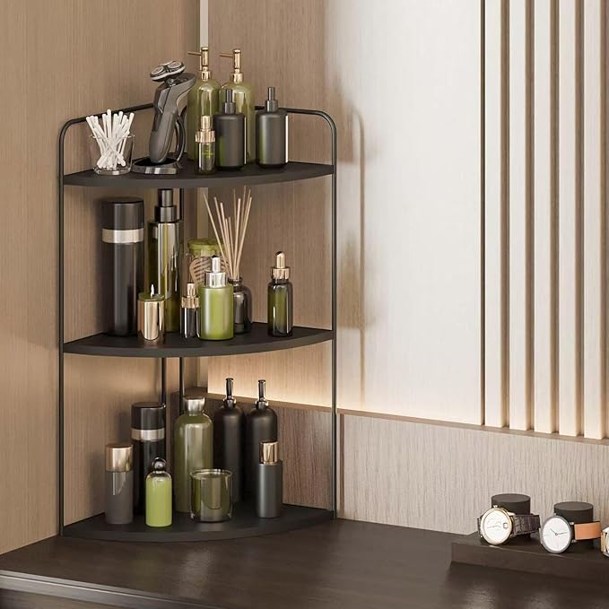 Bathroom Counter Organizer,Countertop Organizer,Vanity Organizers,Bathroom Storage,Bathroom Sink Caddy,Counter Shelf,Corner Counter,Corner Shelves(Black)