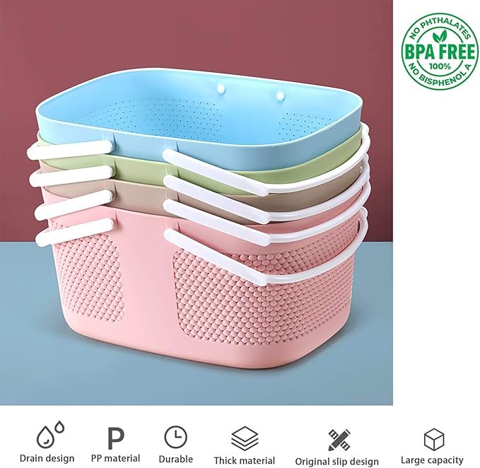 Shower Caddy Basket, Portable Large Capacity Thickened Plastic Organizer Storage Tote with Handles Drainage Toiletry Bag Bin for Bathroom, College Dorm Room Essentials, Kitchen, Camp, Gym, Pink